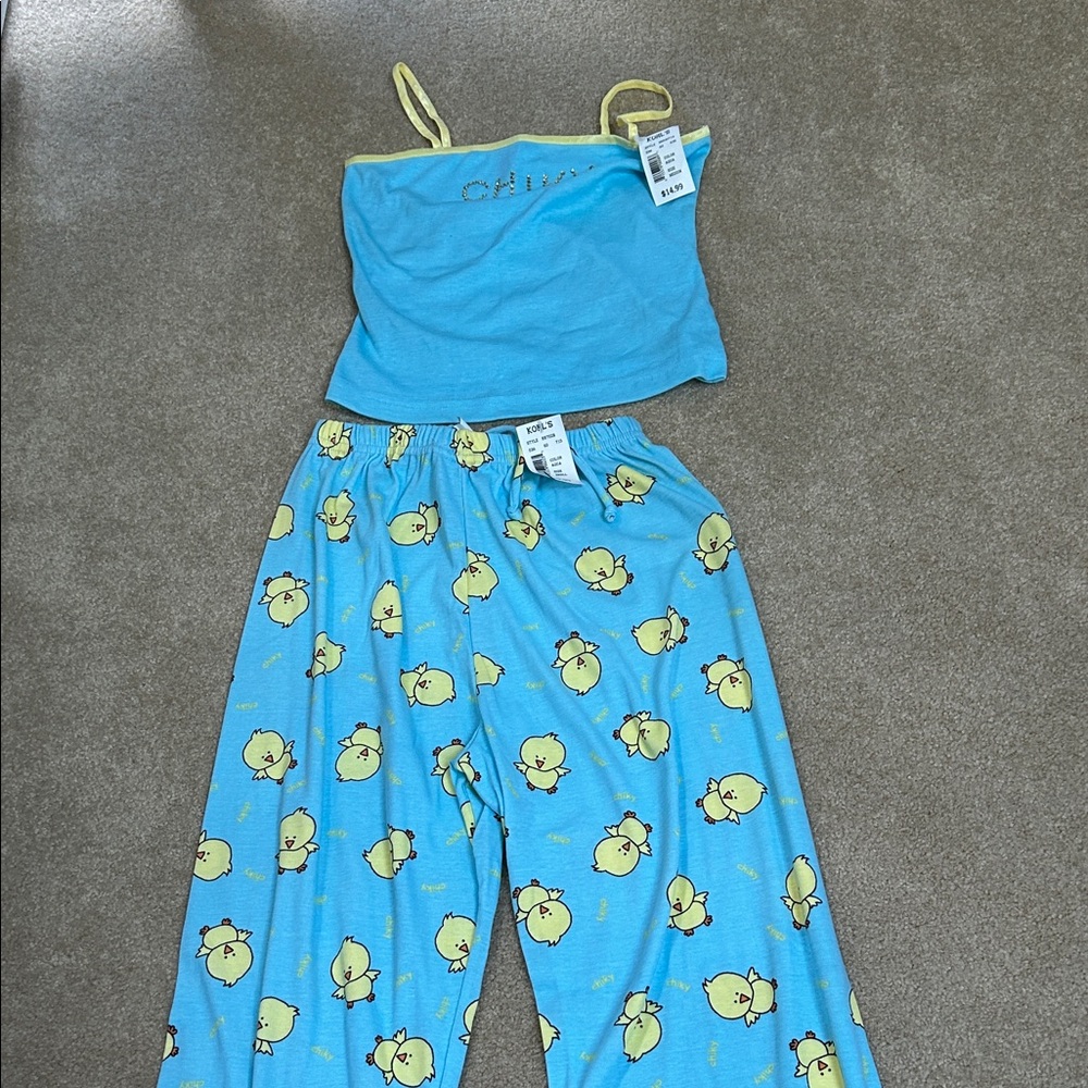 Chick Print Blue NWT Girls Medium Pajama Set for Kids